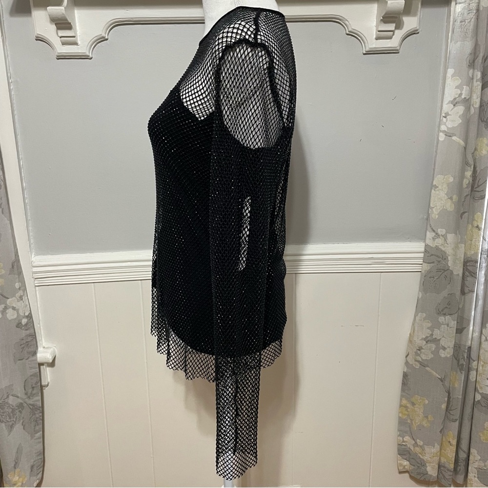 Aqua Crystal Mesh Long Sleeve Top in Black Size L (NWT) - Picture 3 of 7
